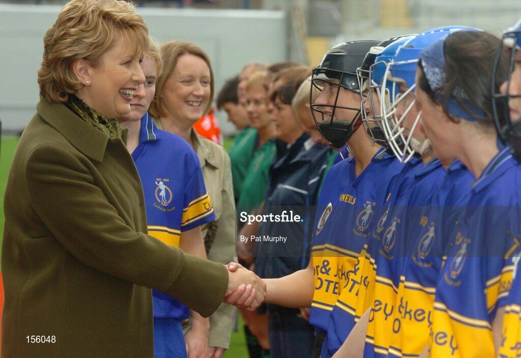 19 September 2004; Mary McAleese, President of Ireland, meets the Tipperary team before the game. Foras na Gaeilge Senior Camogie Championship All-Ireland Final, Tipperary v Cork, Croke Park, Dublin. Picture credit; Pat Murphy / SPORTSFILE