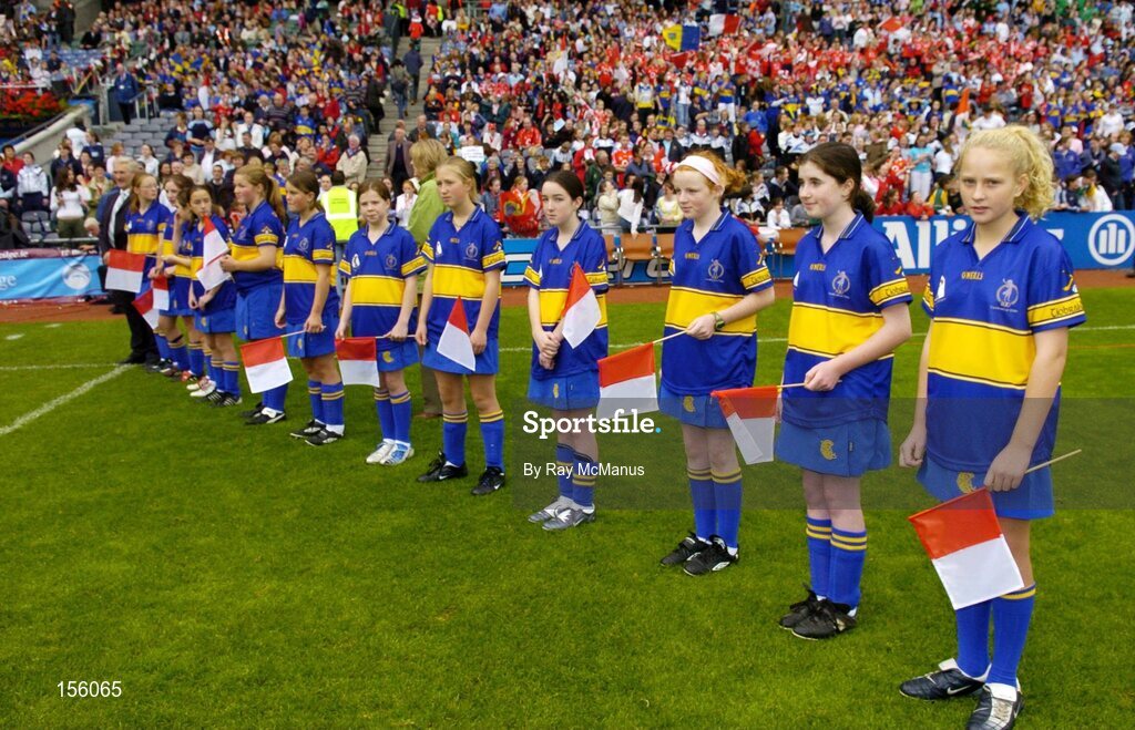 19 September 2004; The Tipperary team stand for a guard of honour. Foras na Gaeilge Senior Camogie Championship All-Ireland Final, Tipperary v Cork, Croke Park, Dublin. Picture credit; Ray McManus / SPORTSFILE