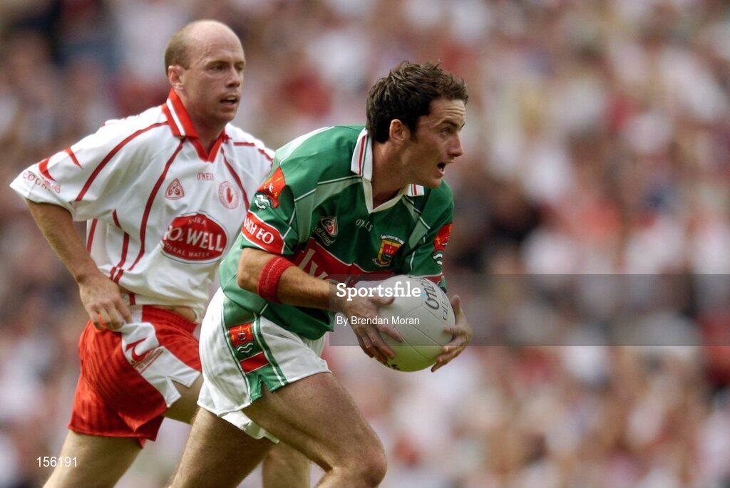 7 August 2004; Conor Moran, Mayo, in action against Peter Canavan, Tyrone. Bank of Ireland All-Ireland Senior Football Championship Quarter Final, Mayo v Tyrone, Croke Park, Dublin. Picture credit; Brendan Moran / SPORTSFILE