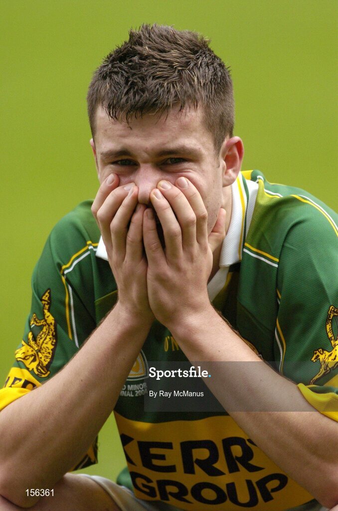 26 September 2004; Padraig Reidy, Kerry, at the end of the game after defeat by Tyrone. All-Ireland Minor Football Championship Final, Kerry v Tyrone, Croke Park, Dublin. Picture credit; Ray McManus / SPORTSFILE *** Local Caption *** Any photograph taken by SPORTSFILE during, or in connection with, the 2004 All-Ireland Minor Football Final which displays GAA logos or contains an image or part of an image of any GAA intellectual property, or, which contains images of a GAA player/players in their playing uniforms, may only be used for editorial and non-advertising purposes.  Use of photographs for advertising, as posters or for purchase separately is strictly prohibited unless prior written approval has been obtained from the Gaelic Athletic Association.