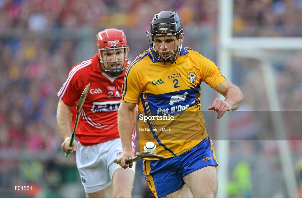 28 September 2013; Domhnaill O'Donovan, Clare, in action against Stephen Moylan, Cork. GAA Hurling All-Ireland Senior Championship Final Replay, Cork v Clare, Croke Park, Dublin. Picture credit: Brendan Moran / SPORTSFILE