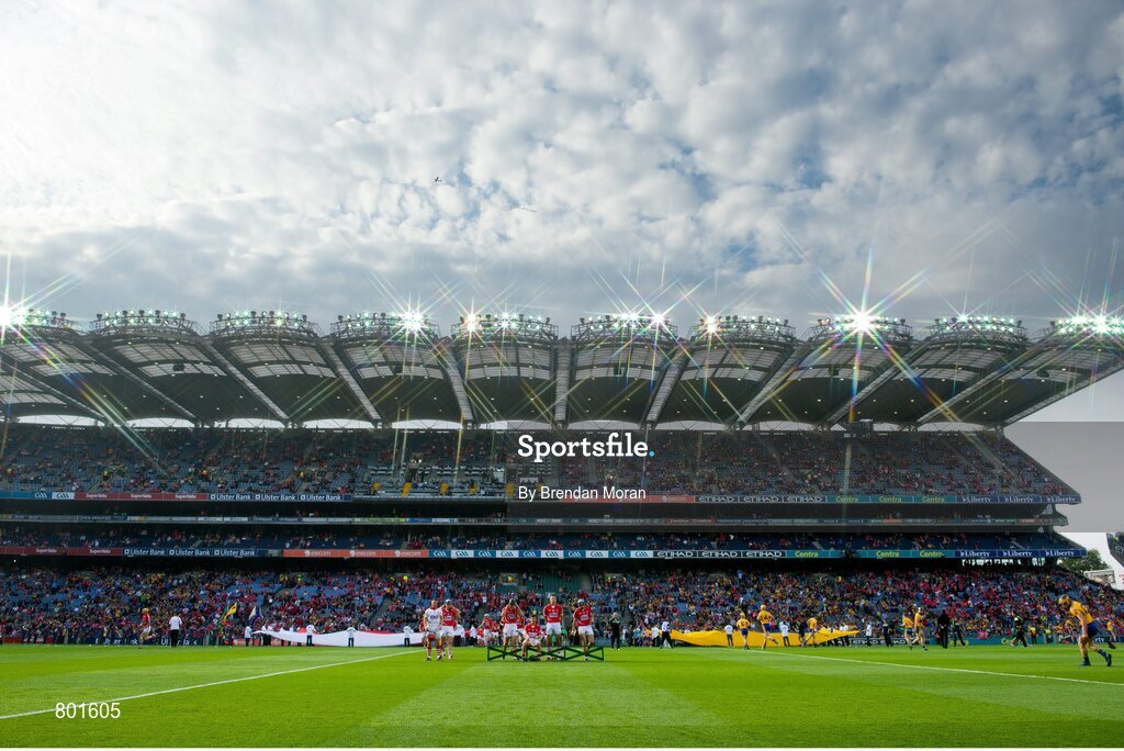 28 September 2013; The Cork team take their place for their team photograph before the start of the game. GAA Hurling All-Ireland Senior Championship Final Replay, Cork v Clare, Croke Park, Dublin. Picture credit: Brendan Moran / SPORTSFILE