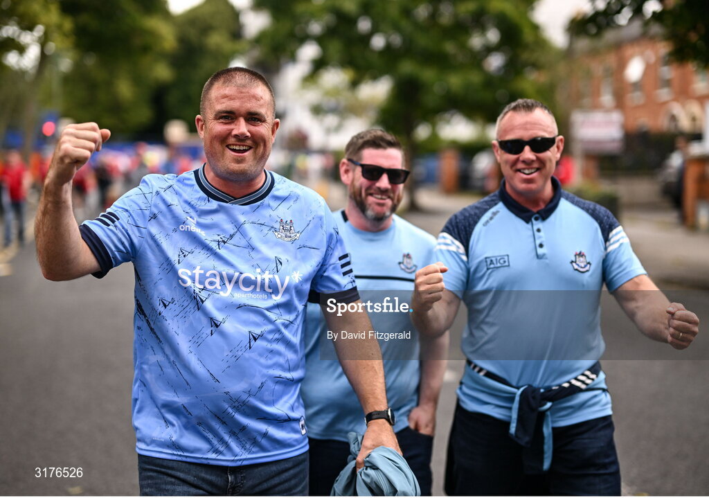 5 July 2025; Dublin supporters arrive before the GAA Hurling All-Ireland Senior Championship semi-final match between Cork and Dublin at Croke Park in Dublin. Photo by David Fitzgerald/Sportsfile