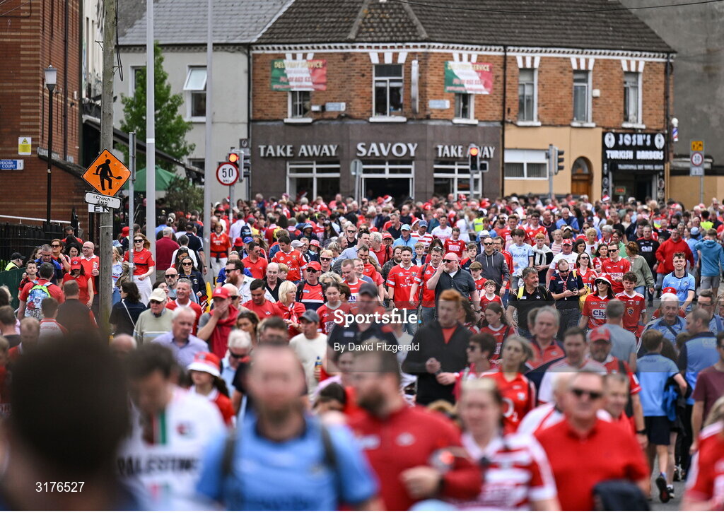 5 July 2025; Supporters make their way to the stadium before the GAA Hurling All-Ireland Senior Championship semi-final match between Cork and Dublin at Croke Park in Dublin. Photo by David Fitzgerald/Sportsfile