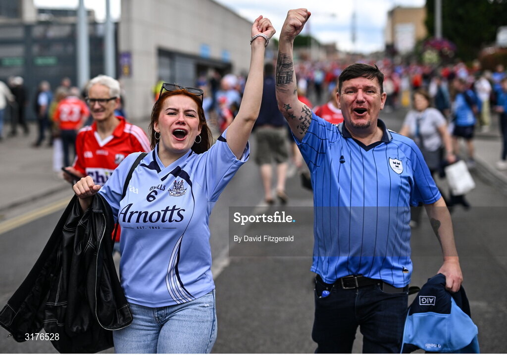 5 July 2025; Dublin supporters arrive before the GAA Hurling All-Ireland Senior Championship semi-final match between Cork and Dublin at Croke Park in Dublin. Photo by David Fitzgerald/Sportsfile