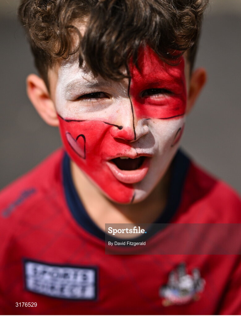 5 July 2025; Cork supporter Monty Venter, age 6, before the GAA Hurling All-Ireland Senior Championship semi-final match between Cork and Dublin at Croke Park in Dublin. Photo by David Fitzgerald/Sportsfile