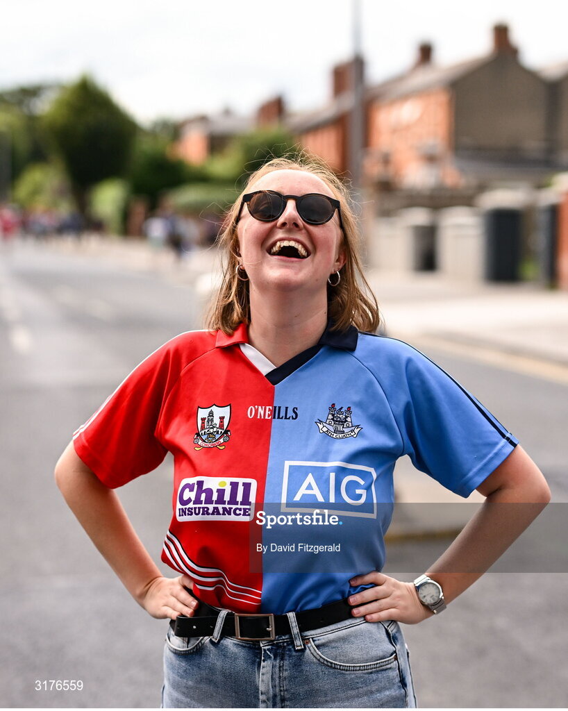 5 July 2025; Supporter Molly Higgins before the GAA Hurling All-Ireland Senior Championship semi-final match between Cork and Dublin at Croke Park in Dublin. Photo by David Fitzgerald/Sportsfile