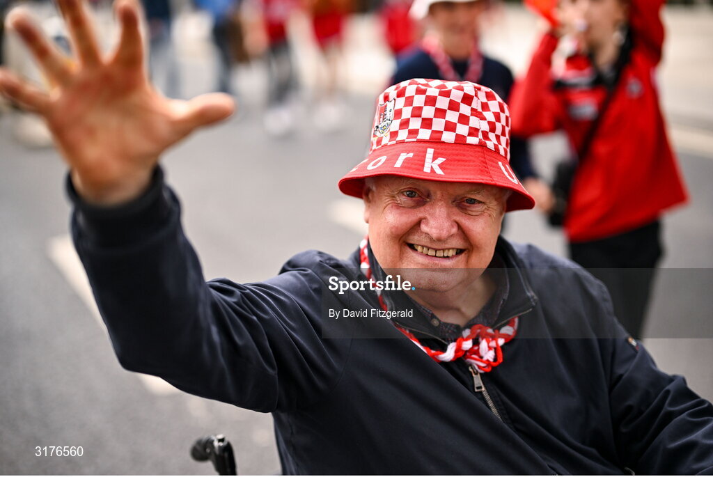 5 July 2025; Cork supporters arrive before the GAA Hurling All-Ireland Senior Championship semi-final match between Cork and Dublin at Croke Park in Dublin. Photo by David Fitzgerald/Sportsfile