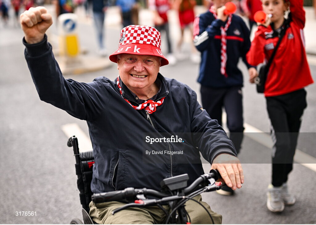 5 July 2025; Cork supporters arrive before the GAA Hurling All-Ireland Senior Championship semi-final match between Cork and Dublin at Croke Park in Dublin. Photo by David Fitzgerald/Sportsfile