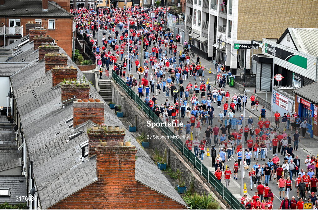 5 July 2025; Supporters arrive for the GAA Hurling All-Ireland Senior Championship semi-final match between Cork and Dublin at Croke Park in Dublin. Photo by Stephen McCarthy/Sportsfile