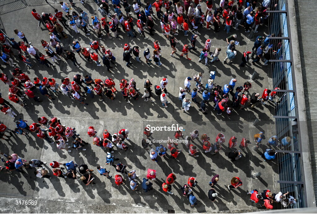 5 July 2025; Supporters arrive for the GAA Hurling All-Ireland Senior Championship semi-final match between Cork and Dublin at Croke Park in Dublin. Photo by Stephen McCarthy/Sportsfile