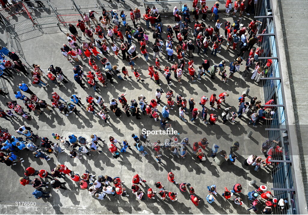5 July 2025; Supporters arrive for the GAA Hurling All-Ireland Senior Championship semi-final match between Cork and Dublin at Croke Park in Dublin. Photo by Stephen McCarthy/Sportsfile