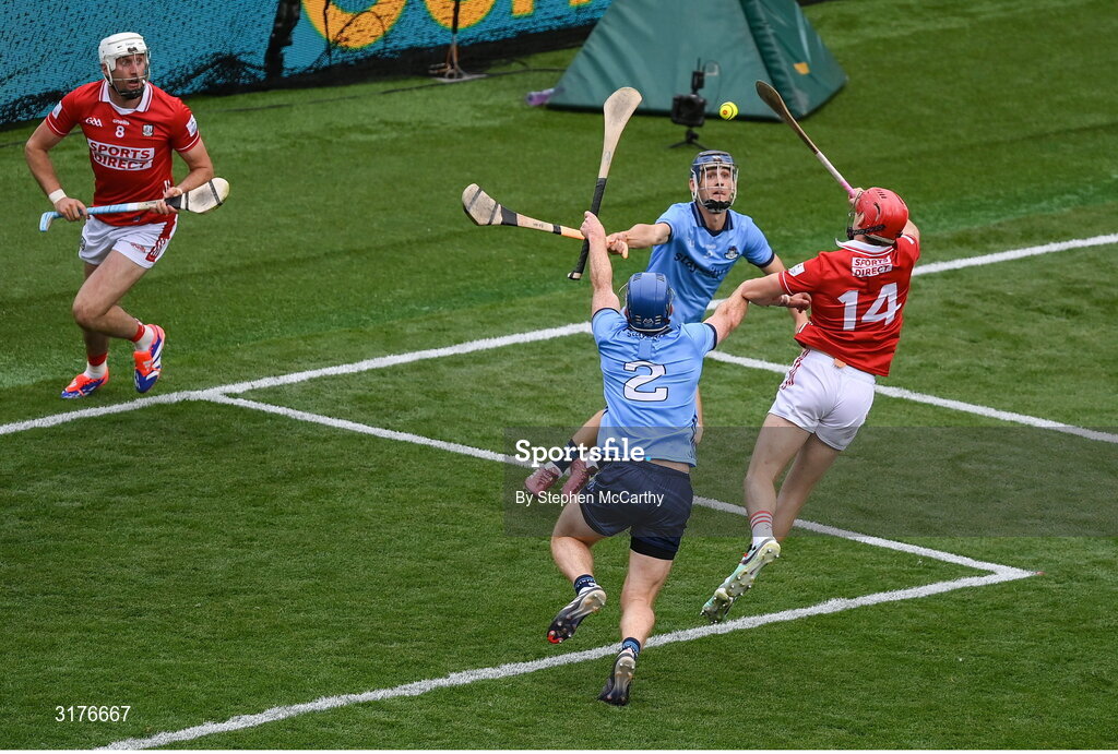 5 July 2025; Alan Connolly of Cork shoots to score his side's third goal during the GAA Hurling All-Ireland Senior Championship semi-final match between Cork and Dublin at Croke Park in Dublin. Photo by Stephen McCarthy/Sportsfile