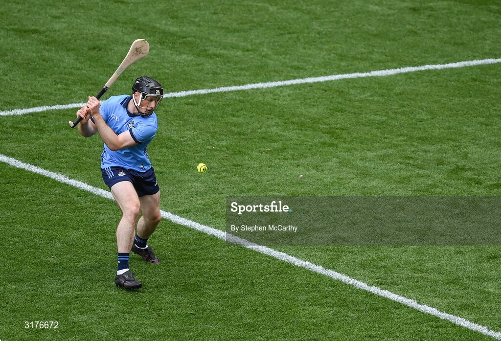 5 July 2025; Cian O'Sullivan of Dublin shoots to score his side's first goal during the GAA Hurling All-Ireland Senior Championship semi-final match between Cork and Dublin at Croke Park in Dublin. Photo by Stephen McCarthy/Sportsfile