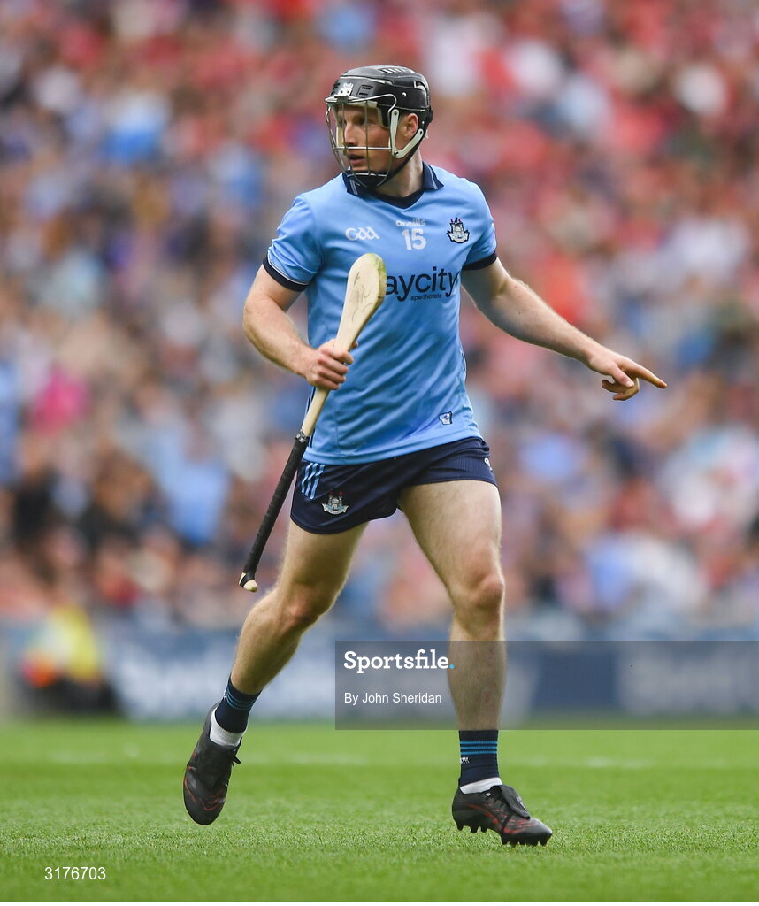 5 July 2025; Cian O'Sullivan of Dublin celebrates after scoring his side's first goal during the GAA Hurling All-Ireland Senior Championship semi-final match between Cork and Dublin at Croke Park in Dublin. Photo by John Sheridan/Sportsfile