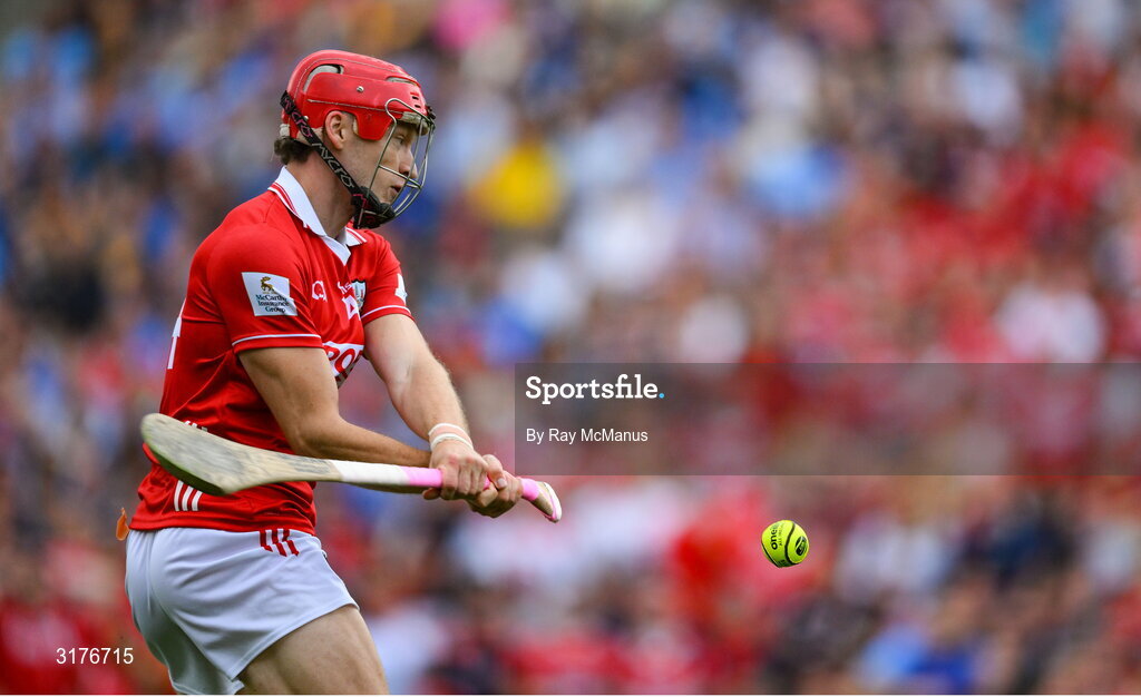 5 July 2025; Alan Connolly of Cork scores his side's third goal, in the 12th minute, during the GAA Hurling All-Ireland Senior Championship semi-final match between Cork and Dublin at Croke Park in Dublin. Photo by Ray McManus/Sportsfile