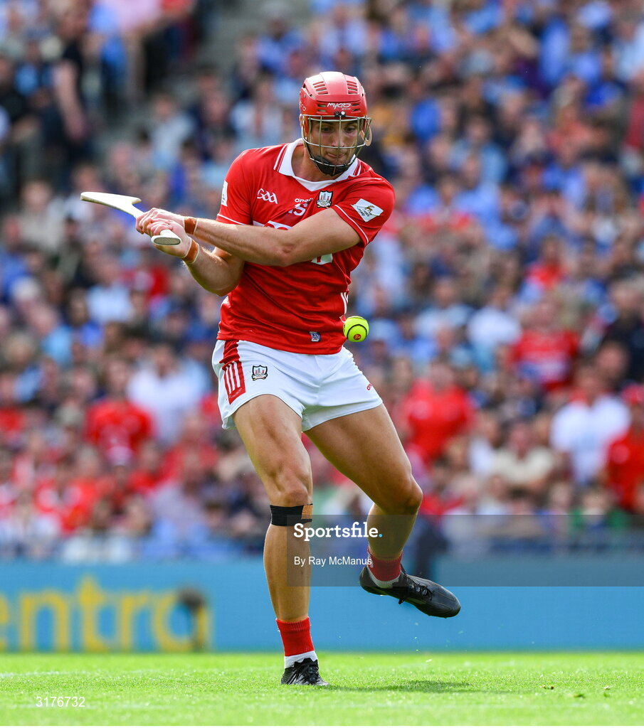 5 July 2025; Brian Hayes of Cork scores his side's 4th goal, in the 32nd minute, during the GAA Hurling All-Ireland Senior Championship semi-final match between Cork and Dublin at Croke Park in Dublin. Photo by Ray McManus/Sportsfile