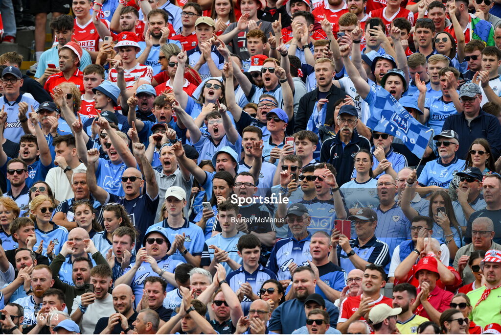 5 July 2025; Dublin and Cork supporters, on Hill 16, before the GAA Hurling All-Ireland Senior Championship semi-final match between Cork and Dublin at Croke Park in Dublin. Photo by Ray McManus/Sportsfile