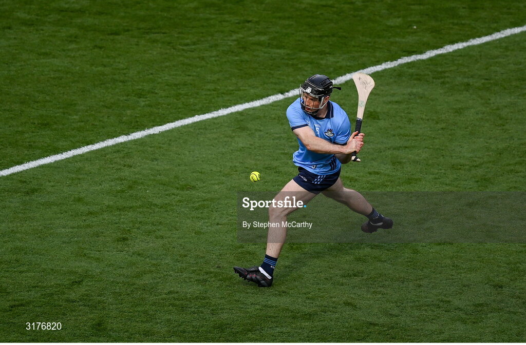 5 July 2025; Cian O'Sullivan of Dublin shoots to score his side's second goal during the GAA Hurling All-Ireland Senior Championship semi-final match between Cork and Dublin at Croke Park in Dublin. Photo by Stephen McCarthy/Sportsfile