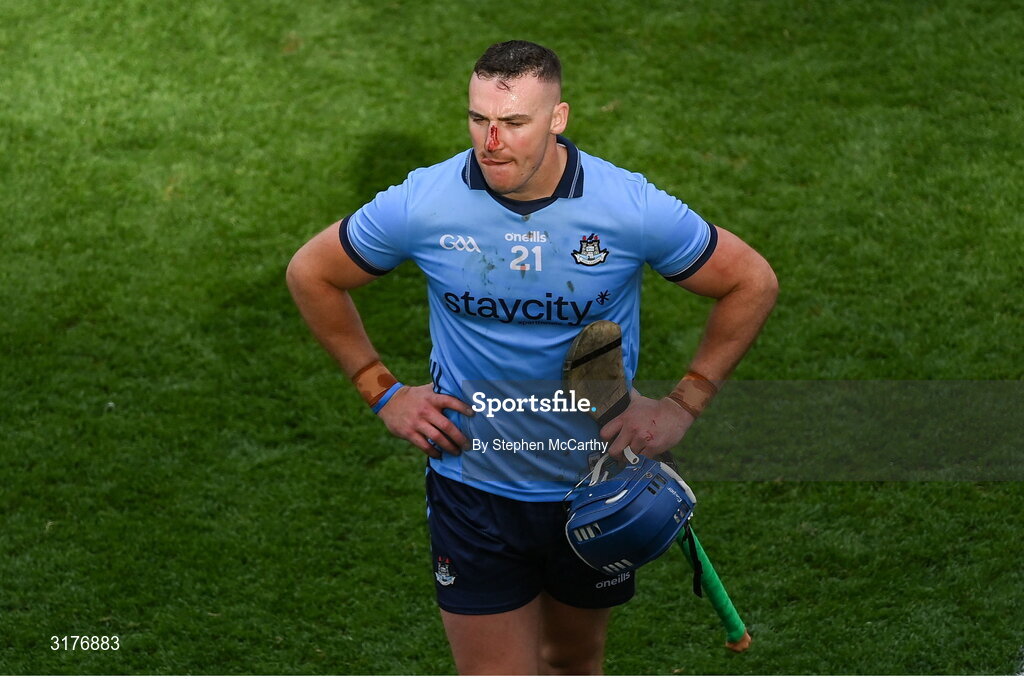 5 July 2025; A dejected John Hetherton of Dublin after the GAA Hurling All-Ireland Senior Championship semi-final match between Cork and Dublin at Croke Park in Dublin. Photo by Stephen McCarthy/Sportsfile