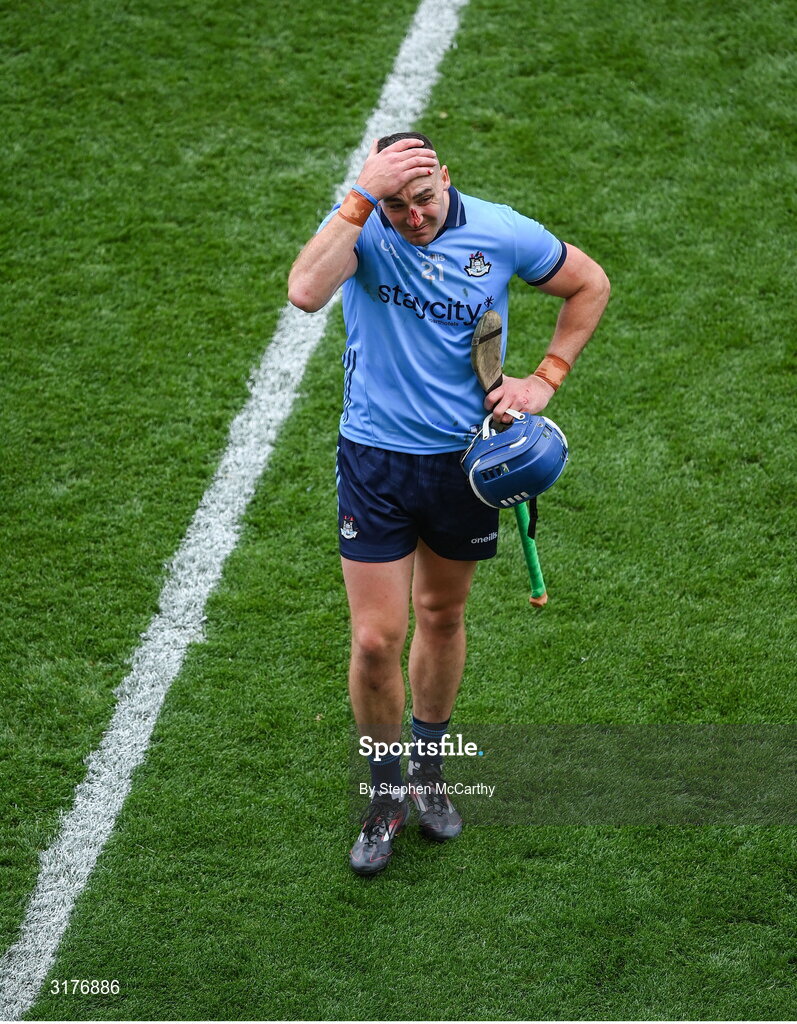 5 July 2025; A dejected John Hetherton of Dublin after the GAA Hurling All-Ireland Senior Championship semi-final match between Cork and Dublin at Croke Park in Dublin. Photo by Stephen McCarthy/Sportsfile