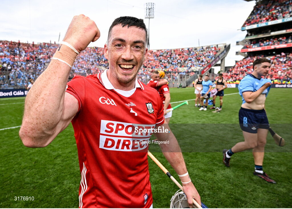 5 July 2025; Seán O'Donoghue of Cork celebrates after the GAA Hurling All-Ireland Senior Championship semi-final match between Cork and Dublin at Croke Park in Dublin. Photo by David Fitzgerald/Sportsfile