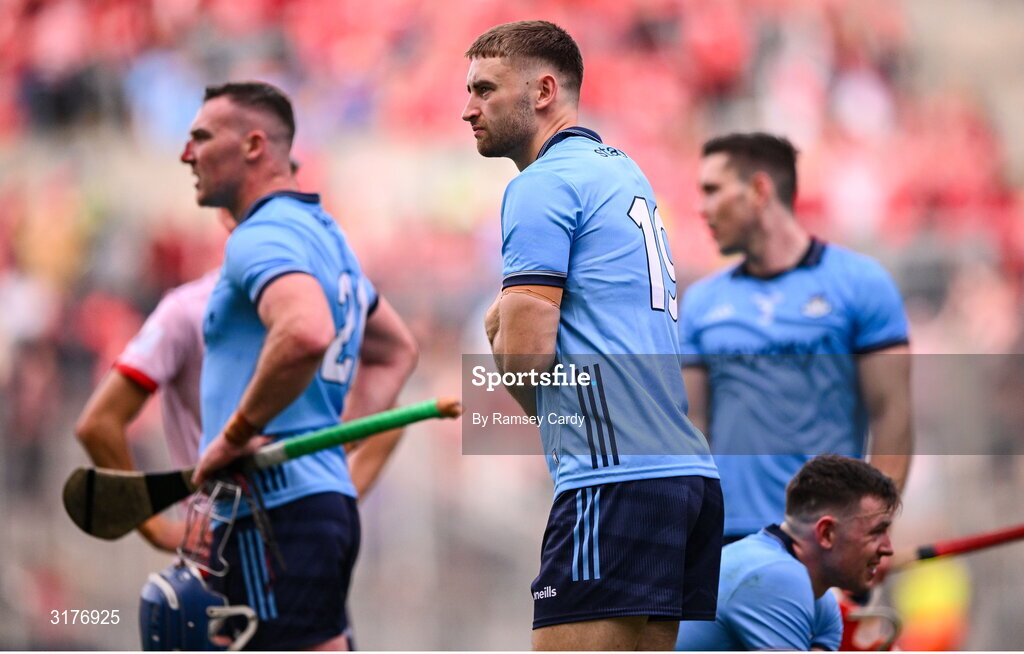 5 July 2025; Paddy Dunleavy of Dublin after his side's defeat in the GAA Hurling All-Ireland Senior Championship semi-final match between Cork and Dublin at Croke Park in Dublin. Photo by Ramsey Cardy/Sportsfile