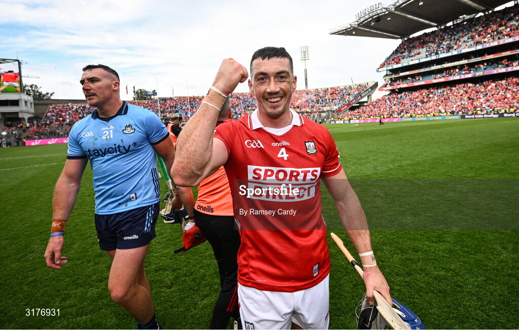 5 July 2025; Seán O'Donoghue of Cork celebrates after the GAA Hurling All-Ireland Senior Championship semi-final match between Cork and Dublin at Croke Park in Dublin. Photo by Ramsey Cardy/Sportsfile