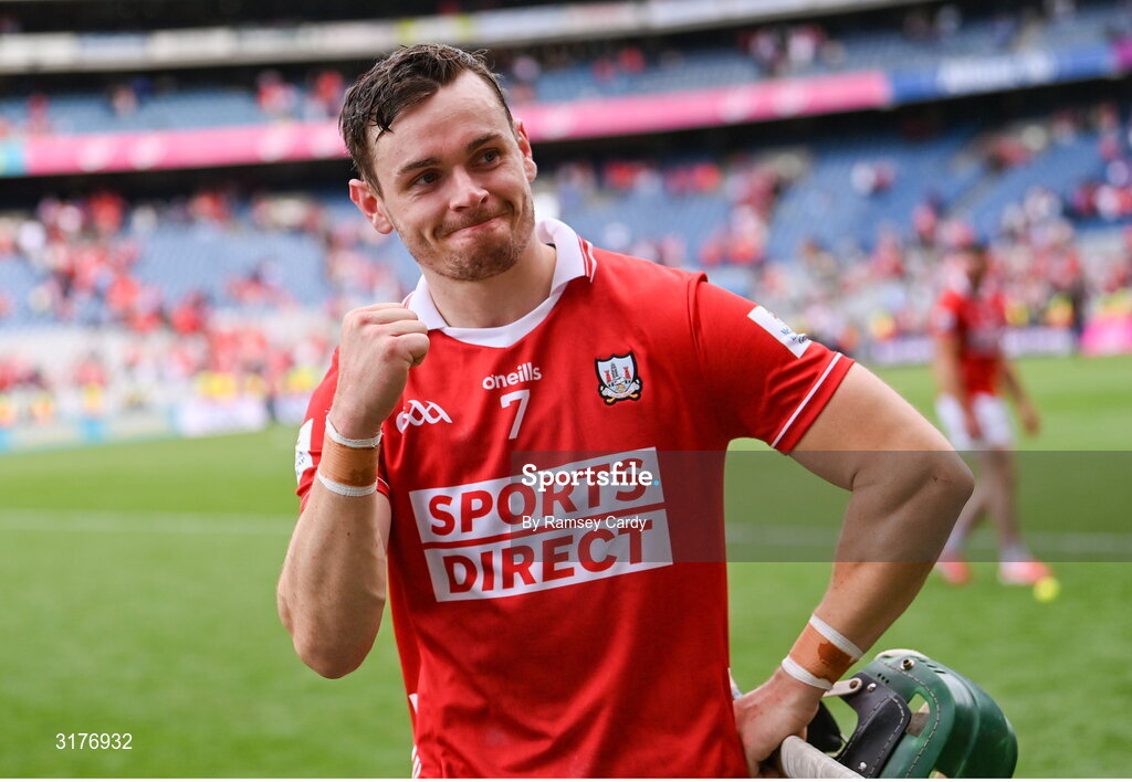 5 July 2025; Mark Coleman of Cork celebrates after the GAA Hurling All-Ireland Senior Championship semi-final match between Cork and Dublin at Croke Park in Dublin. Photo by Ramsey Cardy/Sportsfile