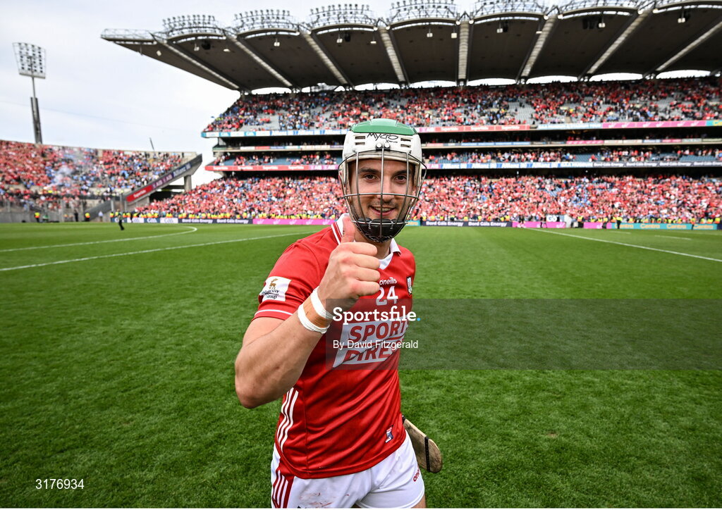 5 July 2025; Shane Kingston of Cork celebrates after the GAA Hurling All-Ireland Senior Championship semi-final match between Cork and Dublin at Croke Park in Dublin. Photo by David Fitzgerald/Sportsfile