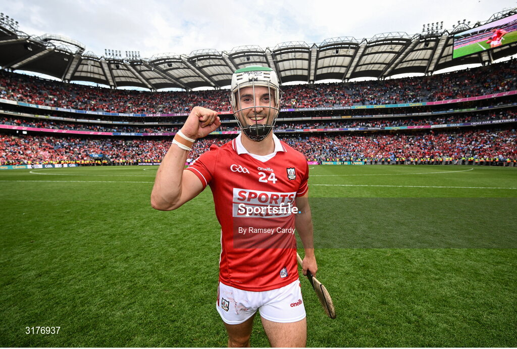 5 July 2025; Shane Kingston of Cork celebrates after the GAA Hurling All-Ireland Senior Championship semi-final match between Cork and Dublin at Croke Park in Dublin. Photo by Ramsey Cardy/Sportsfile