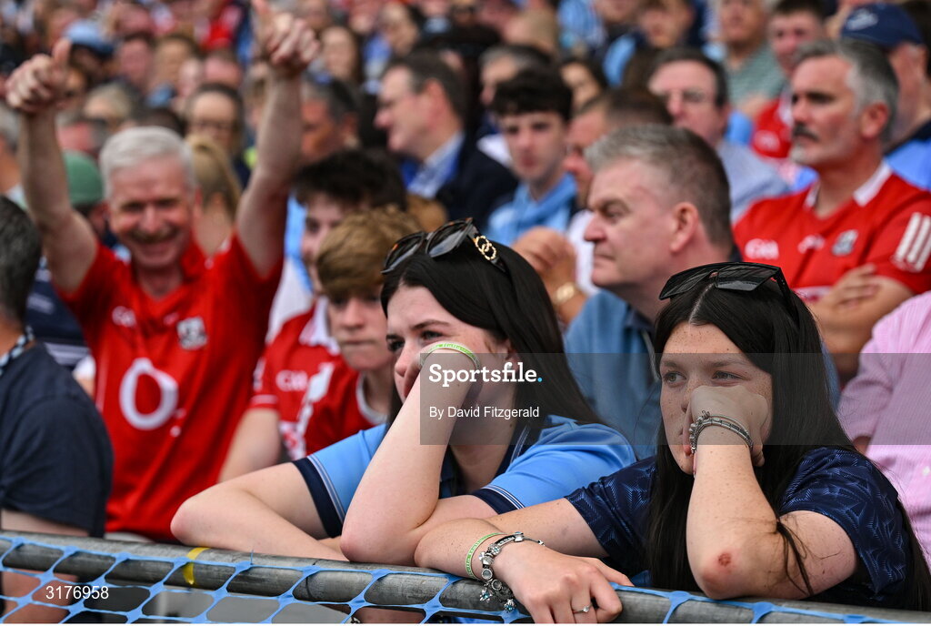 5 July 2025; Dublin supporters during the GAA Hurling All-Ireland Senior Championship semi-final match between Cork and Dublin at Croke Park in Dublin. Photo by David Fitzgerald/Sportsfile