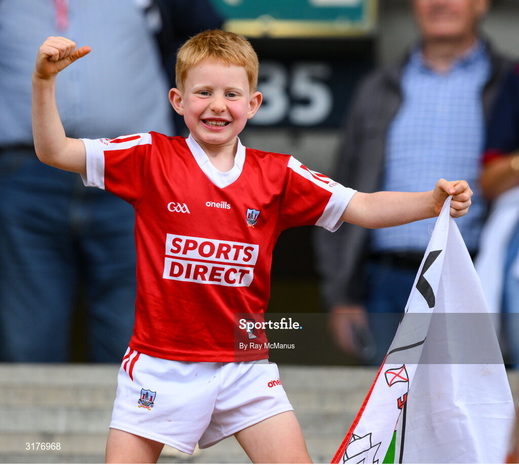 5 July 2025; A Cork supporter during the GAA Hurling All-Ireland Senior Championship semi-final match between Cork and Dublin at Croke Park in Dublin. Photo by Ray McManus/Sportsfile