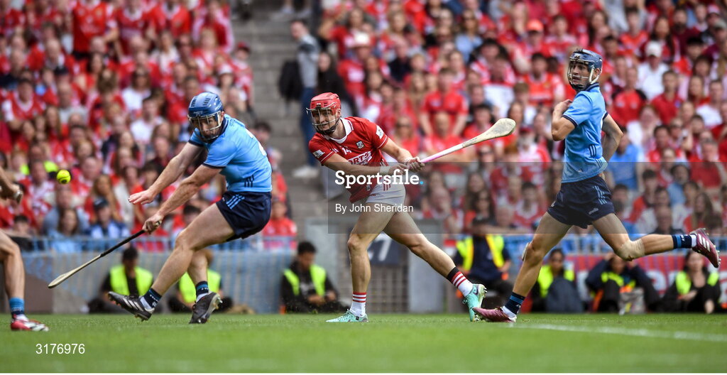 5 July Alan Connolly of Cork shoots to score his side's seventh goal during the GAA Hurling All-Ireland Senior Championship semi-final match between Cork and Dublin at Croke Park in Dublin. Photo by John Sheridan/Sportsfile