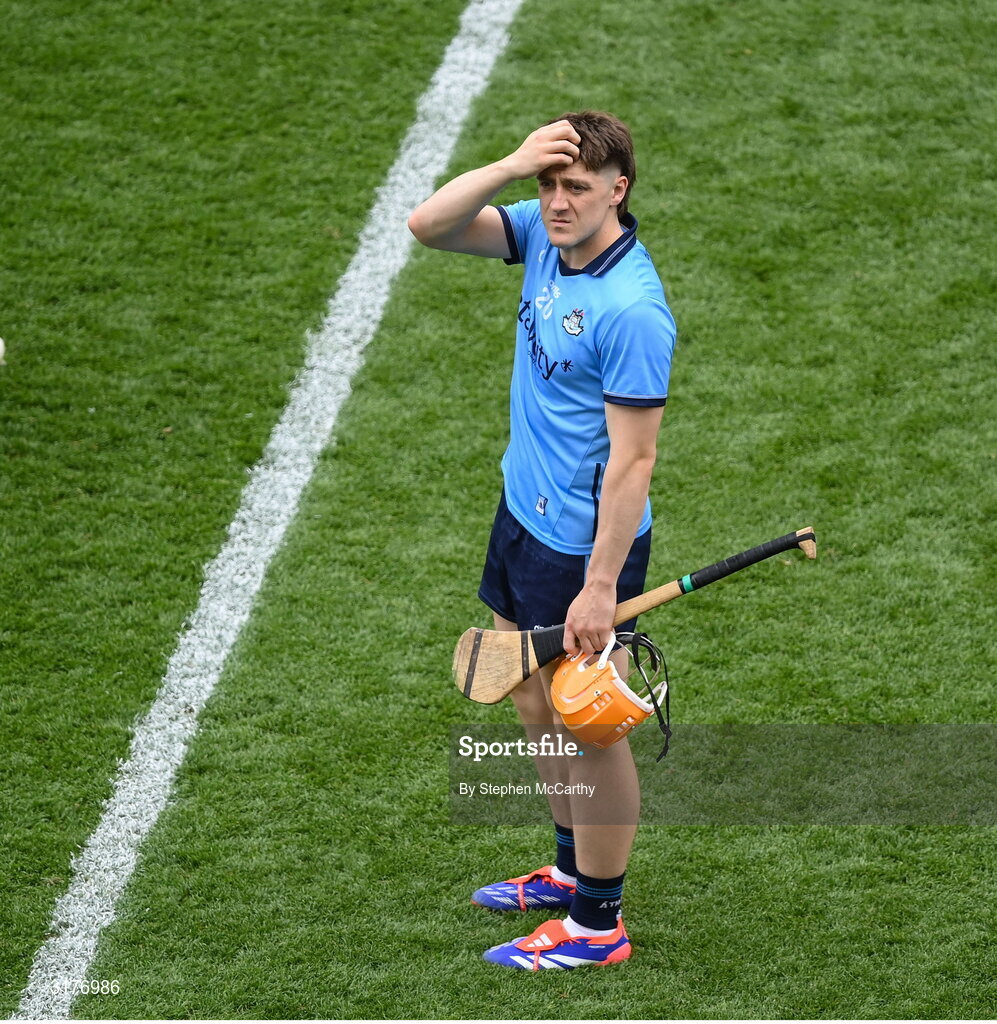 5 July 2025; A dejected Daire Gray of Dublin after the GAA Hurling All-Ireland Senior Championship semi-final match between Cork and Dublin at Croke Park in Dublin. Photo by Stephen McCarthy/Sportsfile