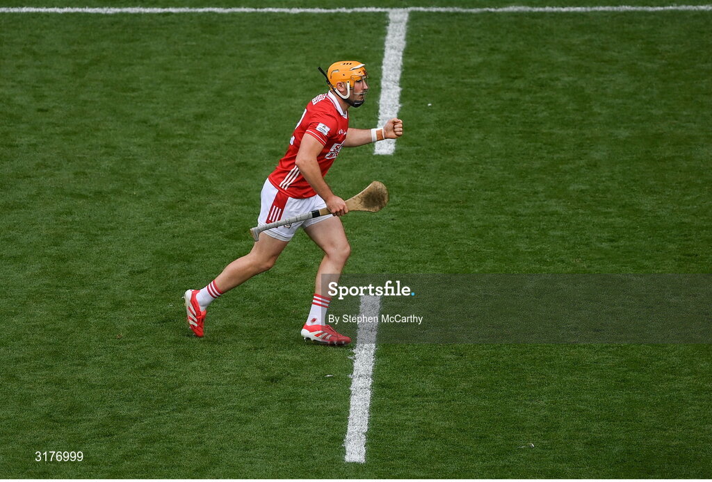 5 July 2025; Declan Dalton of Cork celebrates after scoring a long range second half point during the GAA Hurling All-Ireland Senior Championship semi-final match between Cork and Dublin at Croke Park in Dublin. Photo by Stephen McCarthy/Sportsfile