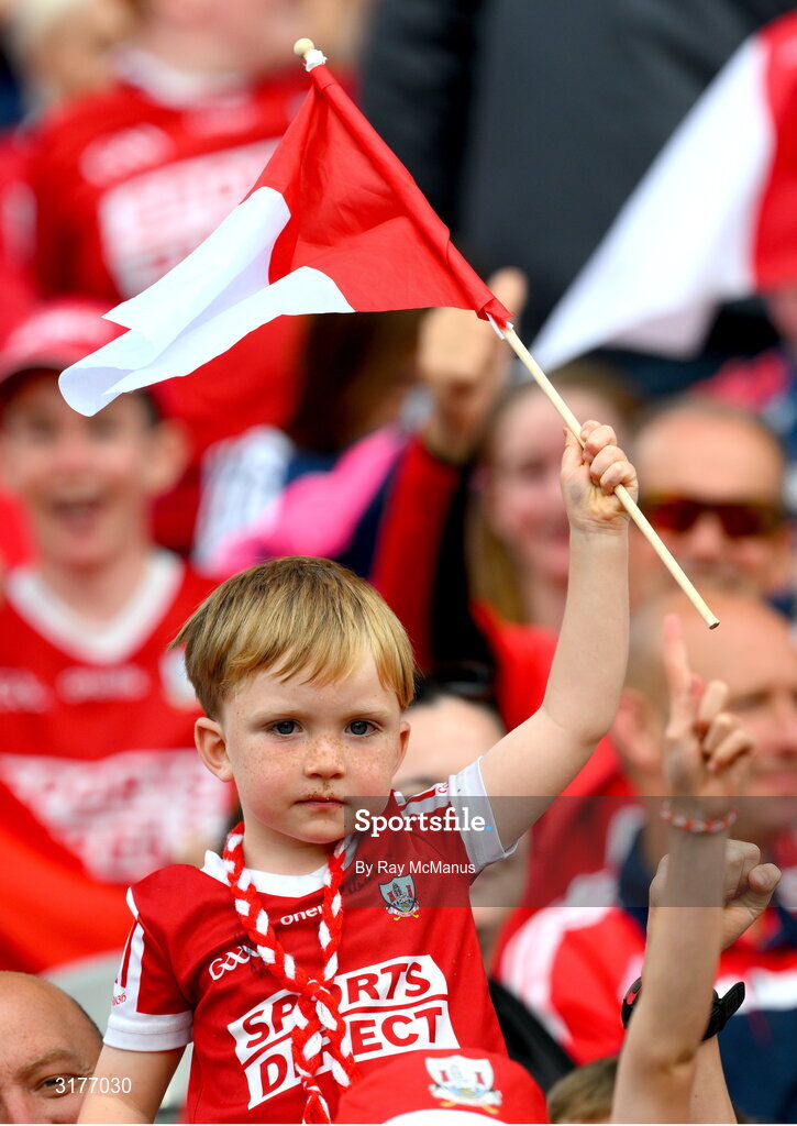 5 July 2025; A Cork supporter during the GAA Hurling All-Ireland Senior Championship semi-final match between Cork and Dublin at Croke Park in Dublin. Photo by Ray McManus/Sportsfile