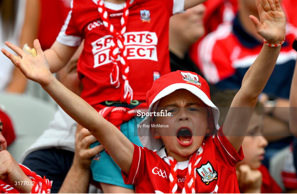 5 July 2025; A Cork supporter, in the Cusack Stand, during the GAA Hurling All-Ireland Senior Championship semi-final match between Cork and Dublin at Croke Park in Dublin. Photo by Ray McManus/Sportsfile
