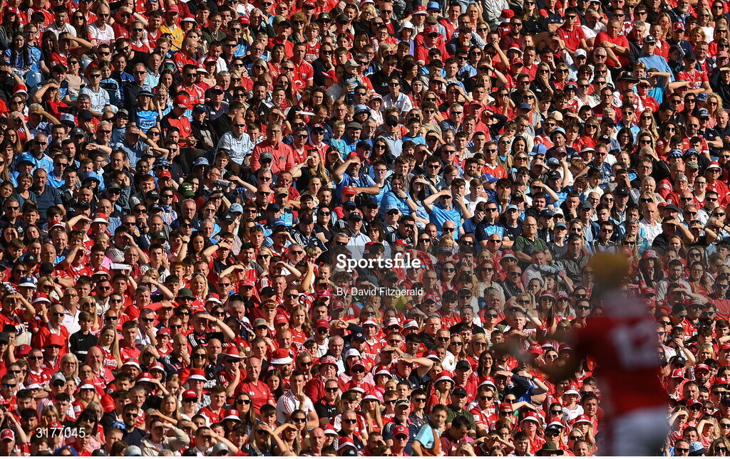 5 July 2025; Supporters look on during the GAA Hurling All-Ireland Senior Championship semi-final match between Cork and Dublin at Croke Park in Dublin. Photo by David Fitzgerald/Sportsfile