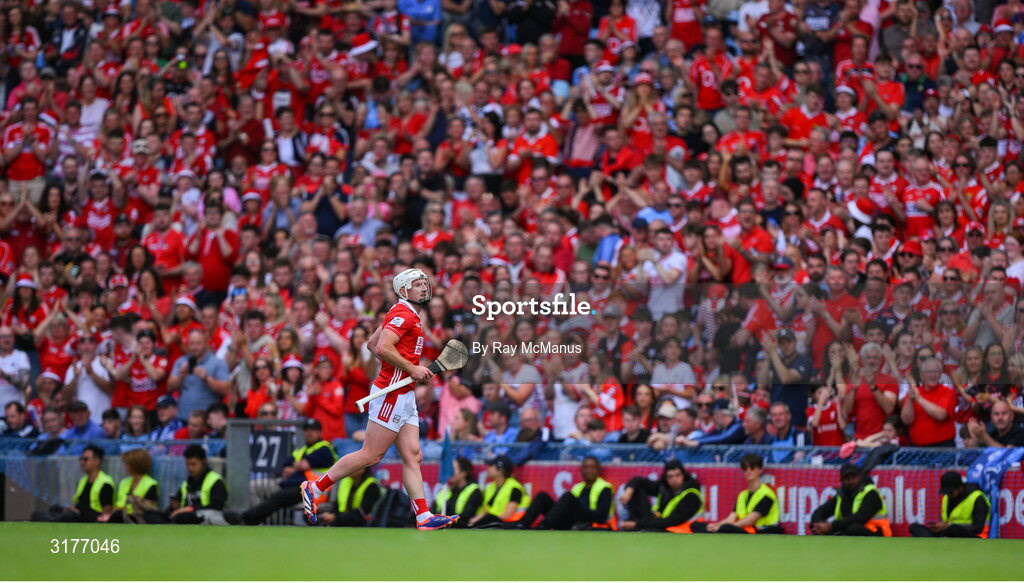5 July 2025; Patrick Horgan of Cork leaves the field late in the GAA Hurling All-Ireland Senior Championship semi-final match between Cork and Dublin at Croke Park in Dublin. Photo by Ray McManus/Sportsfile