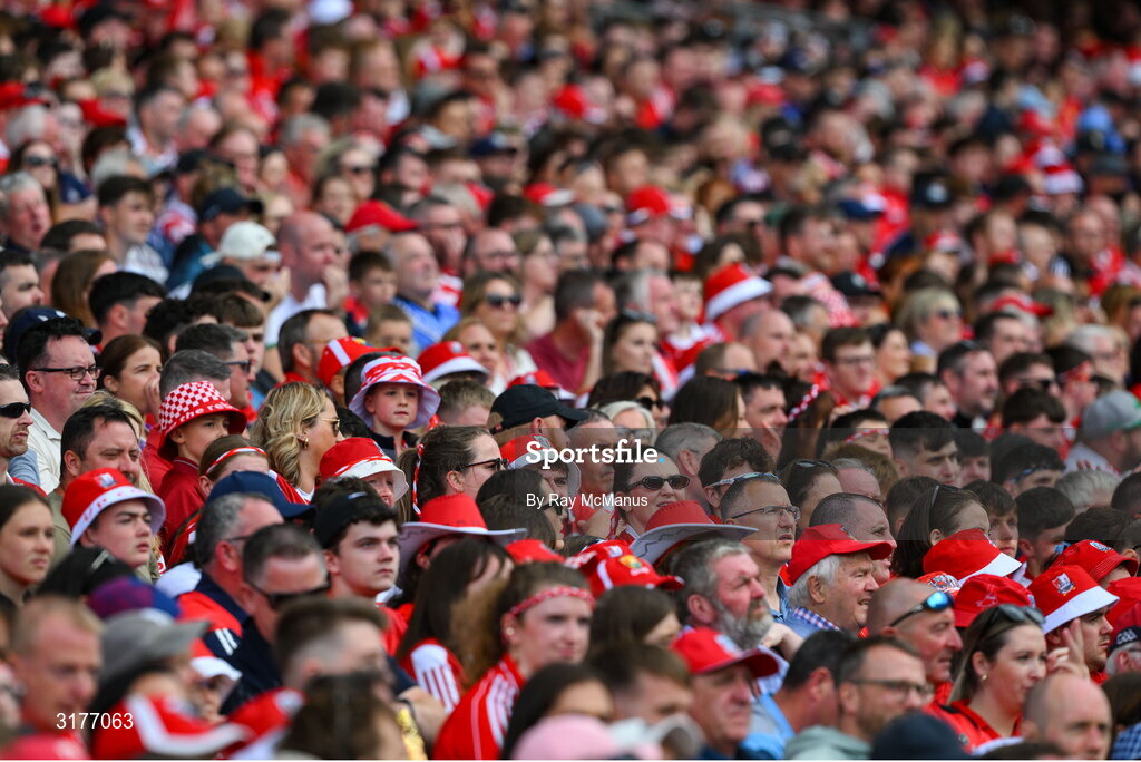 5 July 2025; Supporters watch the game, from the Cusack Stand, during the GAA Hurling All-Ireland Senior Championship semi-final match between Cork and Dublin at Croke Park in Dublin. Photo by Ray McManus/Sportsfile