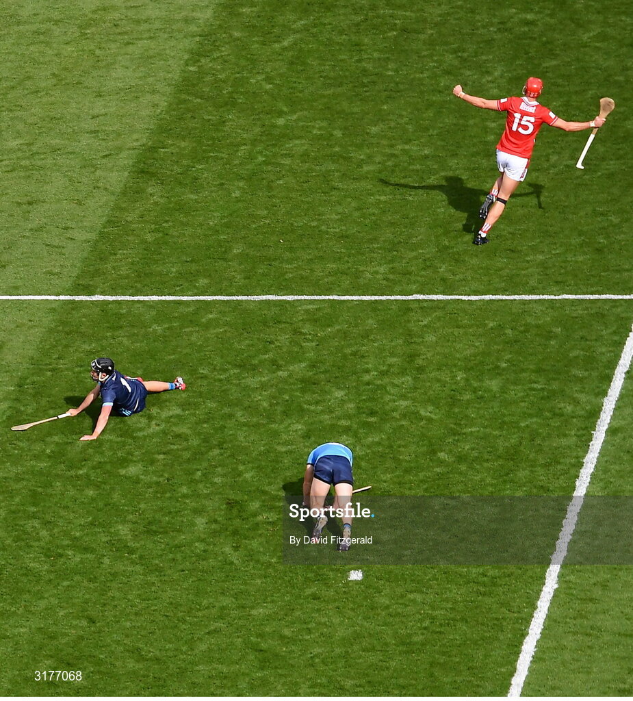 5 July 2025; Brian Hayes of Cork celebrates after scoring his side's fourth goal during the GAA Hurling All-Ireland Senior Championship semi-final match between Cork and Dublin at Croke Park in Dublin. Photo by David Fitzgerald/Sportsfile