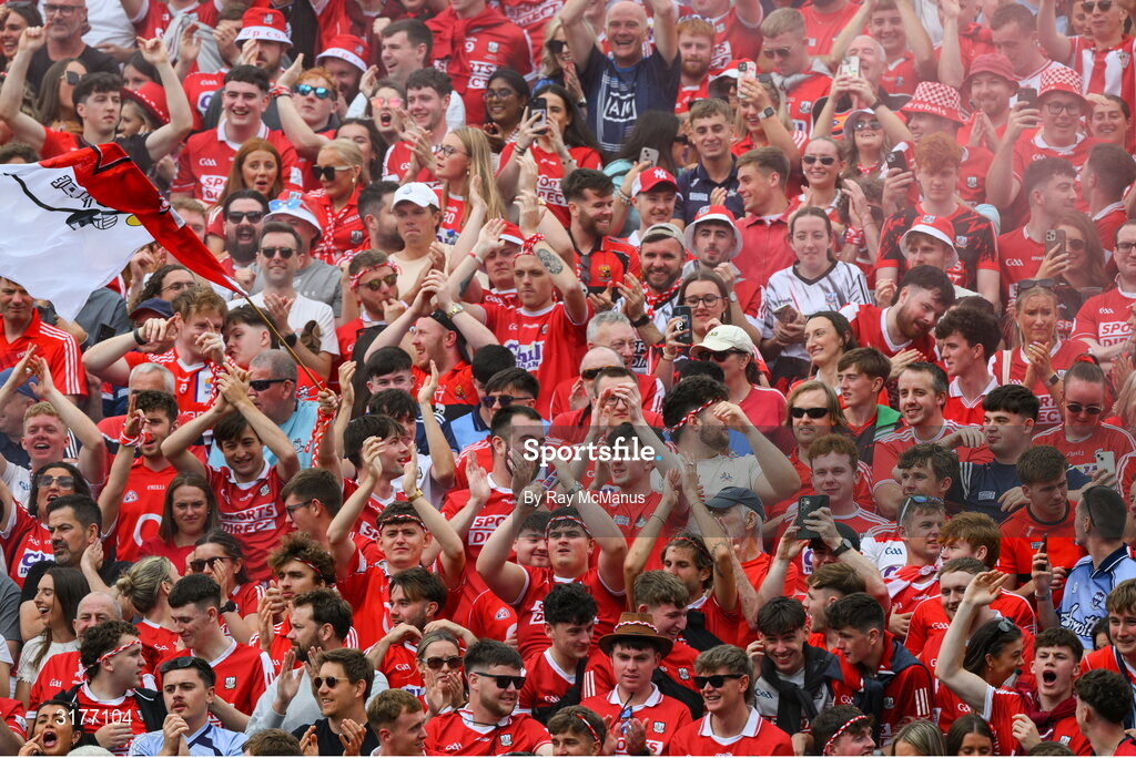 5 July 2025; Cork supporters, on Hill 16, before the GAA Hurling All-Ireland Senior Championship semi-final match between Cork and Dublin at Croke Park in Dublin. Photo by Ray McManus/Sportsfile