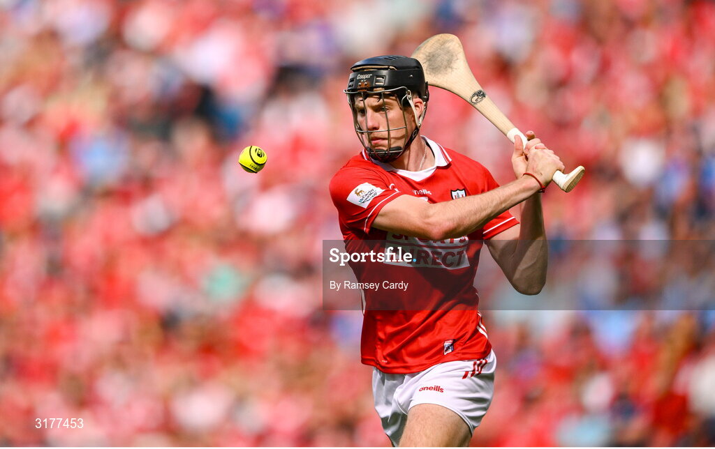 5 July 2025; Eoin Downey of Cork during the GAA Hurling All-Ireland Senior Championship semi-final match between Cork and Dublin at Croke Park in Dublin. Photo by Ramsey Cardy/Sportsfile