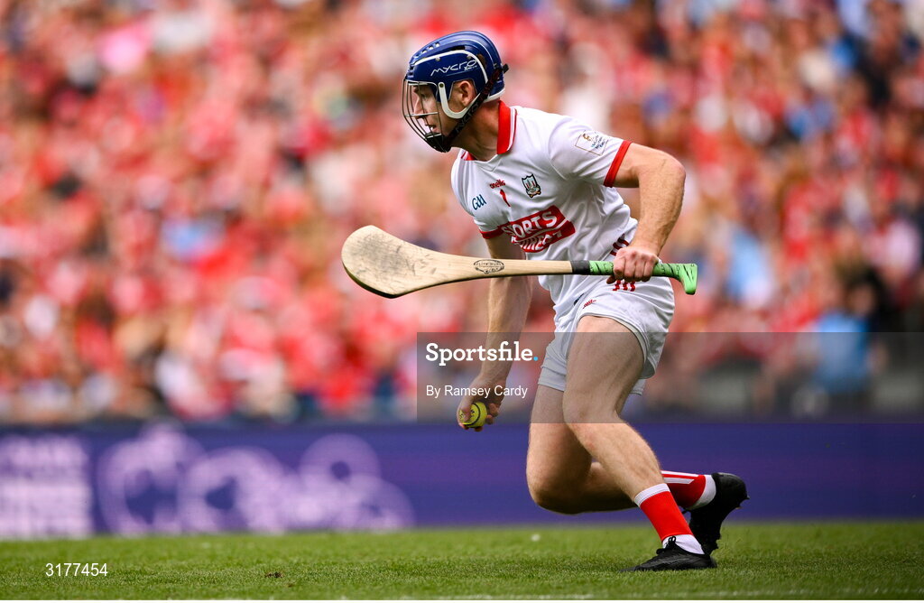 5 July 2025; Cork goalkeeper Patrick Collins during the GAA Hurling All-Ireland Senior Championship semi-final match between Cork and Dublin at Croke Park in Dublin. Photo by Ramsey Cardy/Sportsfile