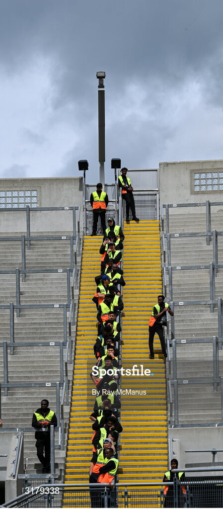 5 July 2025; Safety stewards, on Hill 16, before the GAA Hurling All-Ireland Senior Championship semi-final match between Cork and Dublin at Croke Park in Dublin. Photo by Ray McManus/Sportsfile
