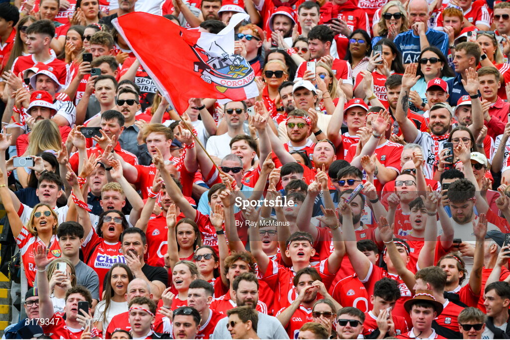 5 July 2025; Cork supporters, on Hill 16, before the GAA Hurling All-Ireland Senior Championship semi-final match between Cork and Dublin at Croke Park in Dublin. Photo by Ray McManus/Sportsfile