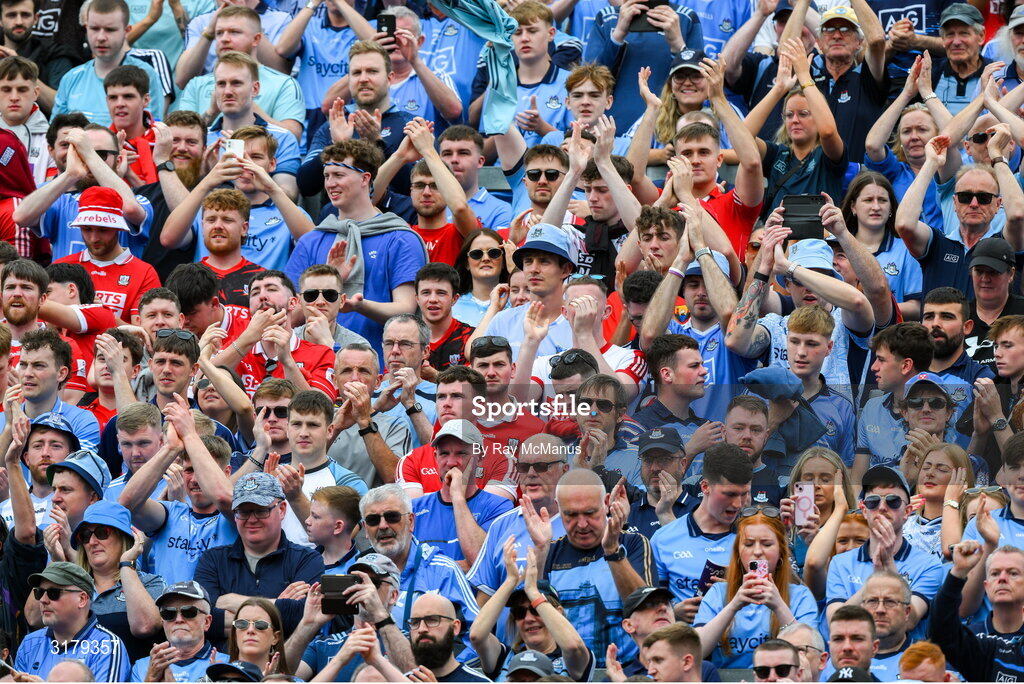 5 July 2025; Cork and Dublin supporters, on Hill 16, before the GAA Hurling All-Ireland Senior Championship semi-final match between Cork and Dublin at Croke Park in Dublin. Photo by Ray McManus/Sportsfile