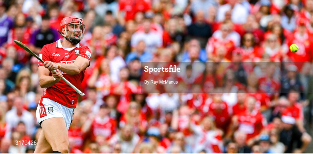 5 July 2025; Brian Hayes of Cork scores a goal, in the 7th minute, during the GAA Hurling All-Ireland Senior Championship semi-final match between Cork and Dublin at Croke Park in Dublin. Photo by Ray McManus/Sportsfile
