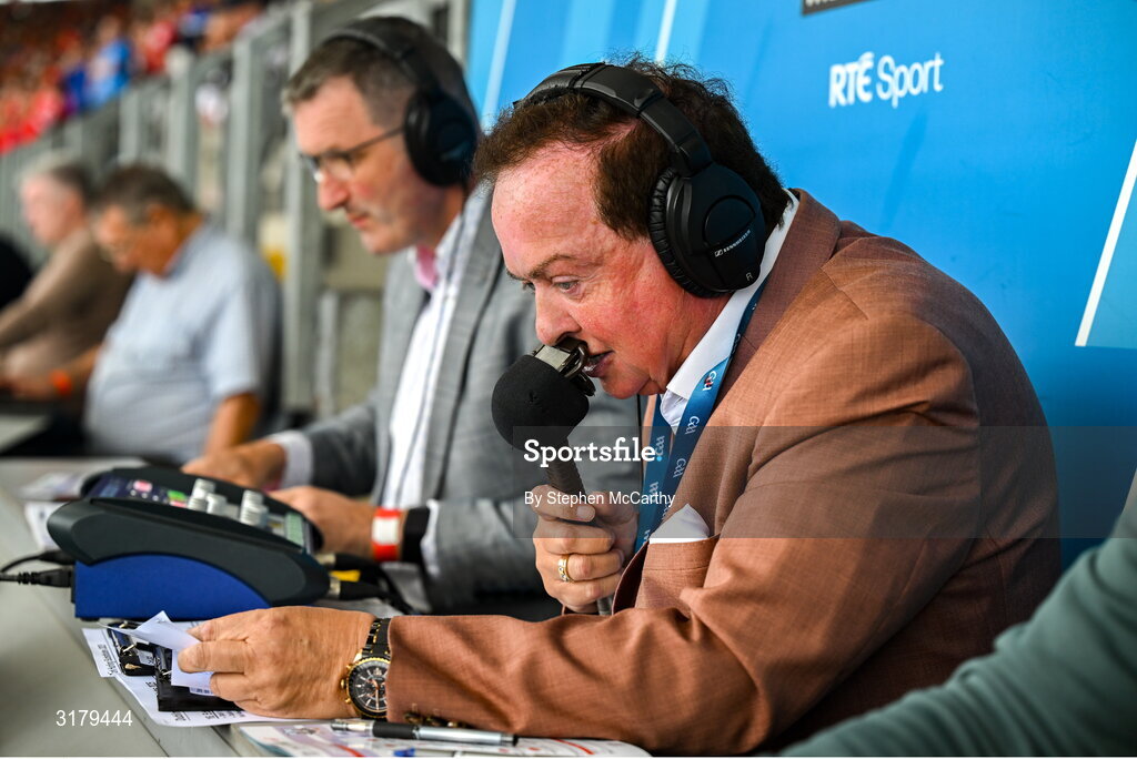 5 July 2025; RTÉ gaelic games commentor and correspondent Marty Morrissey during the GAA Hurling All-Ireland Senior Championship semi-final match between Cork and Dublin at Croke Park in Dublin. Photo by Stephen McCarthy/Sportsfile